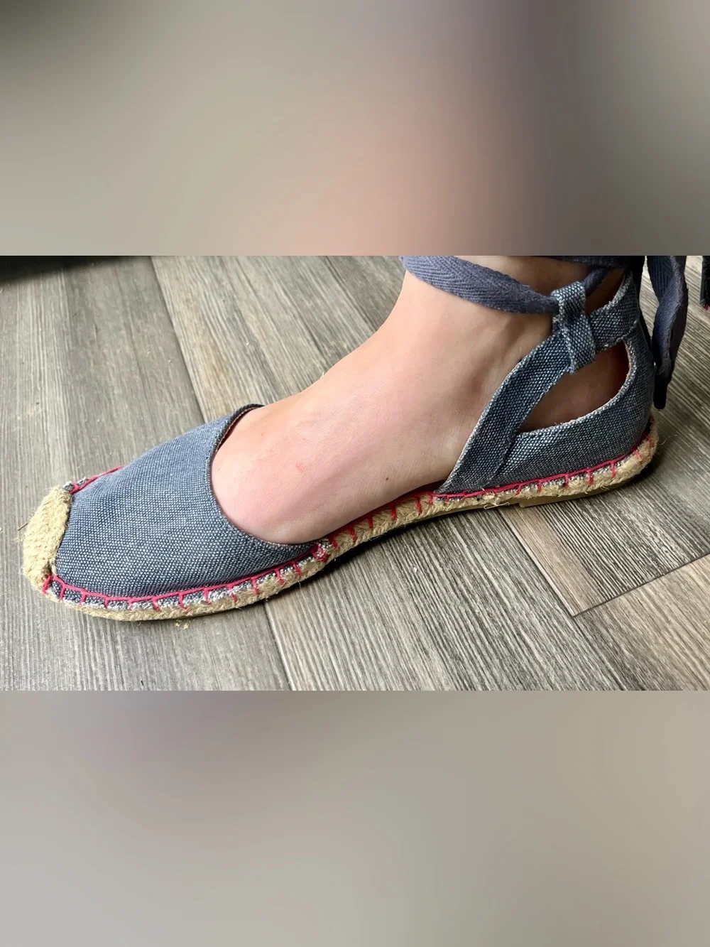 Sugar Size 8 Denim Blue Lace-Up Espadrille Flats Pink